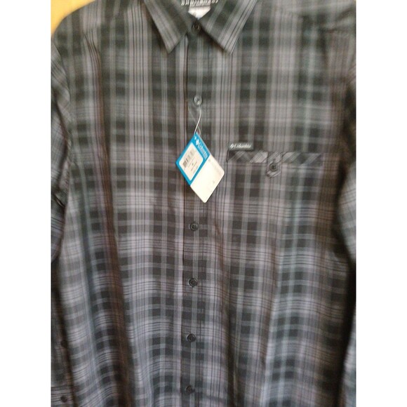 Columbia Omni-Shade Shirt Mens M Gray Plaid L.S. Sun Protection Outdoor Hiking M - Picture 2 of 16